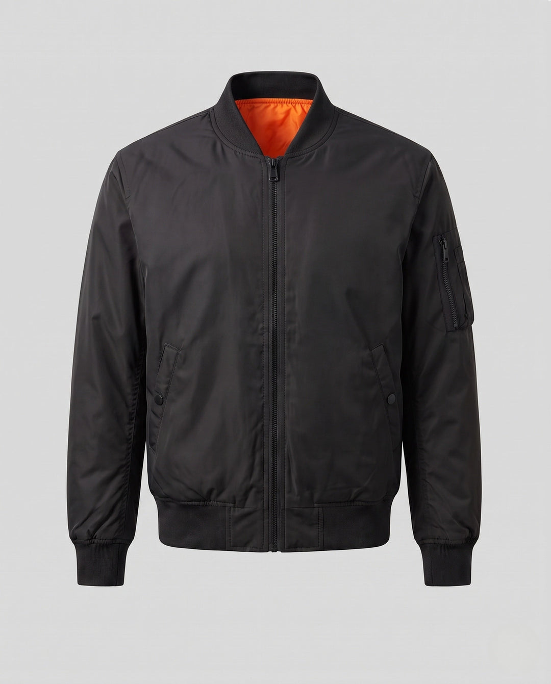 Herr nylon bomberjacka i aviator stil med quiltad termo foder och ärm funktion ficka