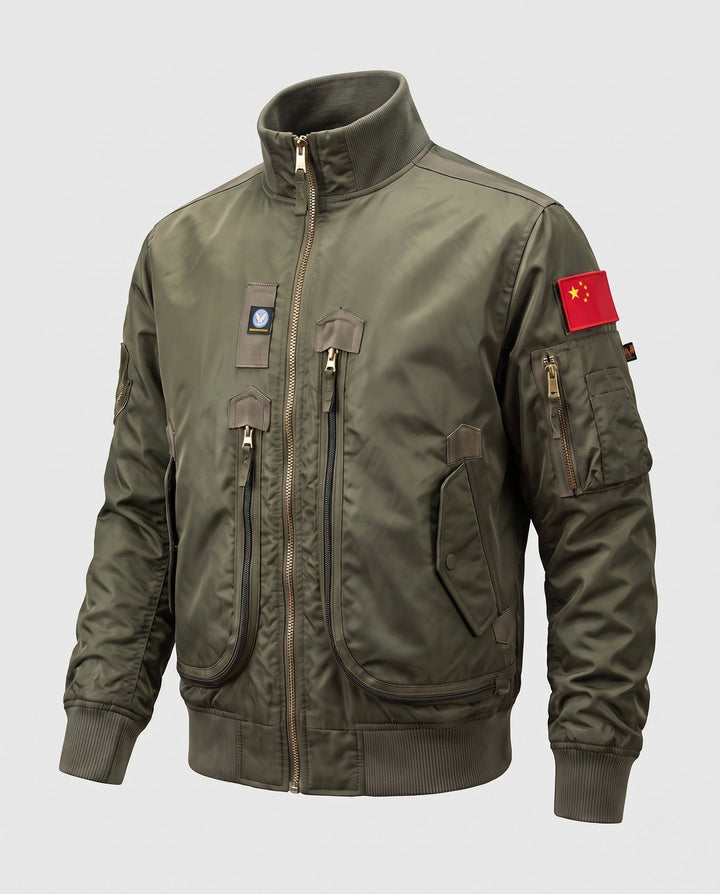 Herr pilot bomberjacka i funktion look med vertikala front fickor med dragkedja