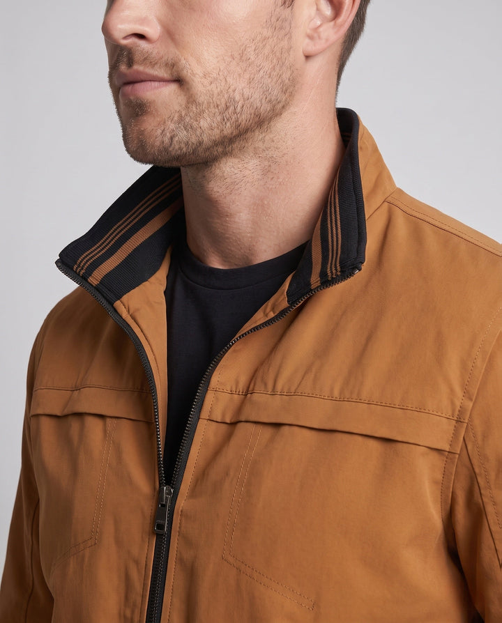 Herr Värmande Canvas Bomber med värming teddy fleecefoder, ståkrage och contrasting ribbad fålls