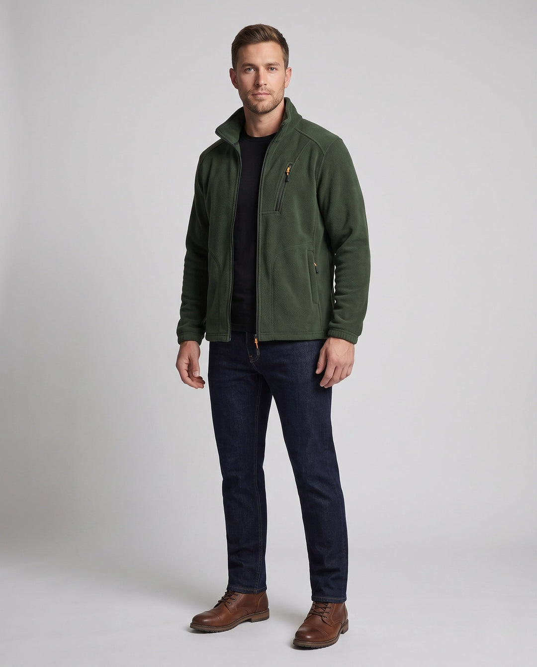 Herr värm fleece jacka med värmande foder, hög krage och fickor med dragkedja