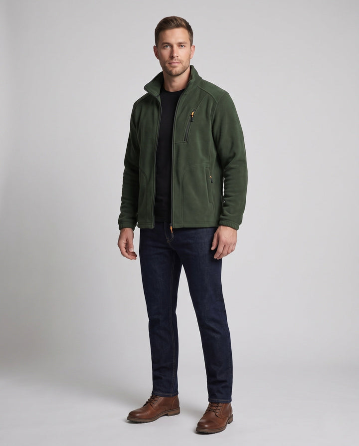 Herr värm fleece jacka med värmande foder, hög krage och fickor med dragkedja