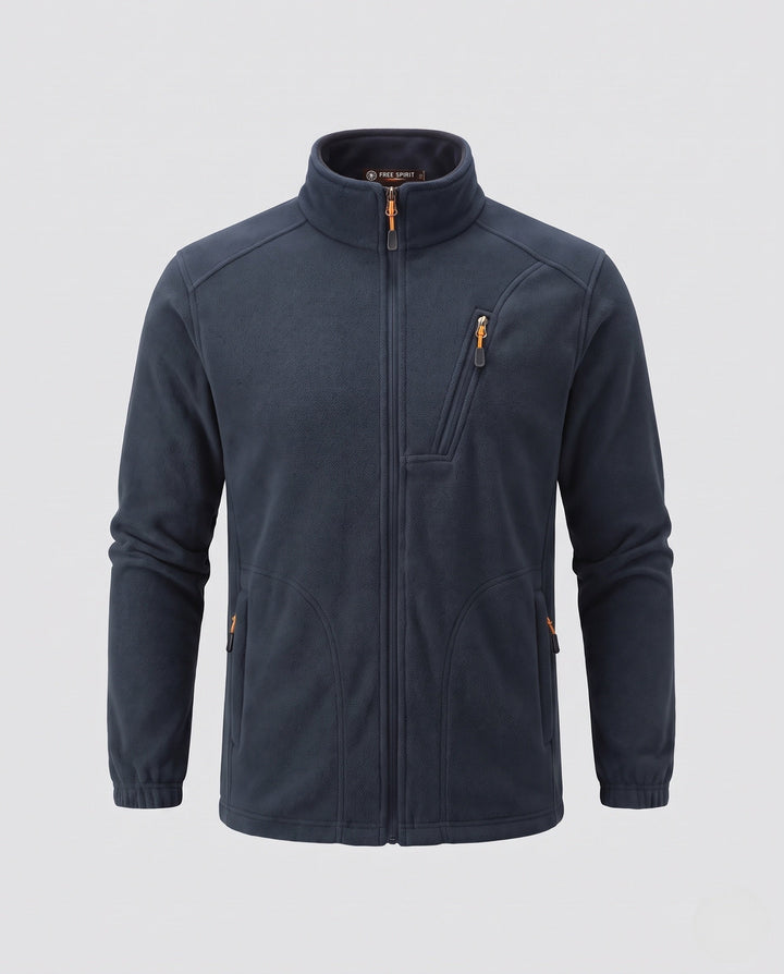 Herr värm fleece jacka med värmande foder, hög krage och fickor med dragkedja