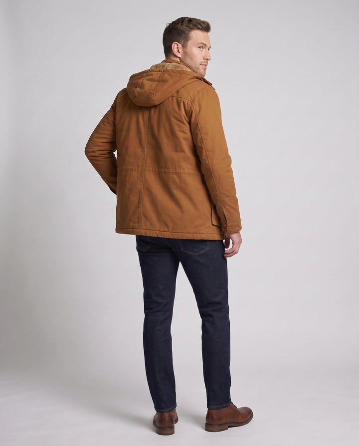 Herr värmer funktion field parka med teddyfoder, huva, och flera fickor