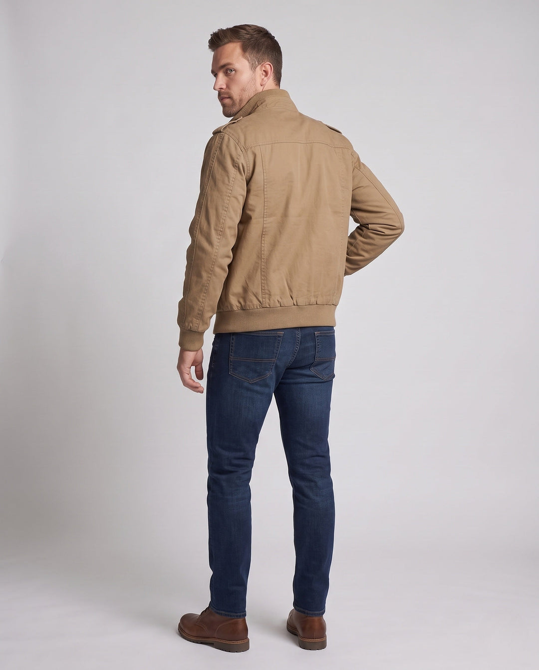 Herr Canvas Pilot Jacka i Funktion Stil med Hög ståkrage och fickor med lock