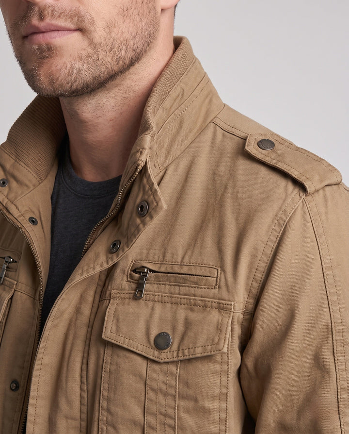 Herr Canvas Pilot Jacka i Funktion Stil med Hög ståkrage och fickor med lock