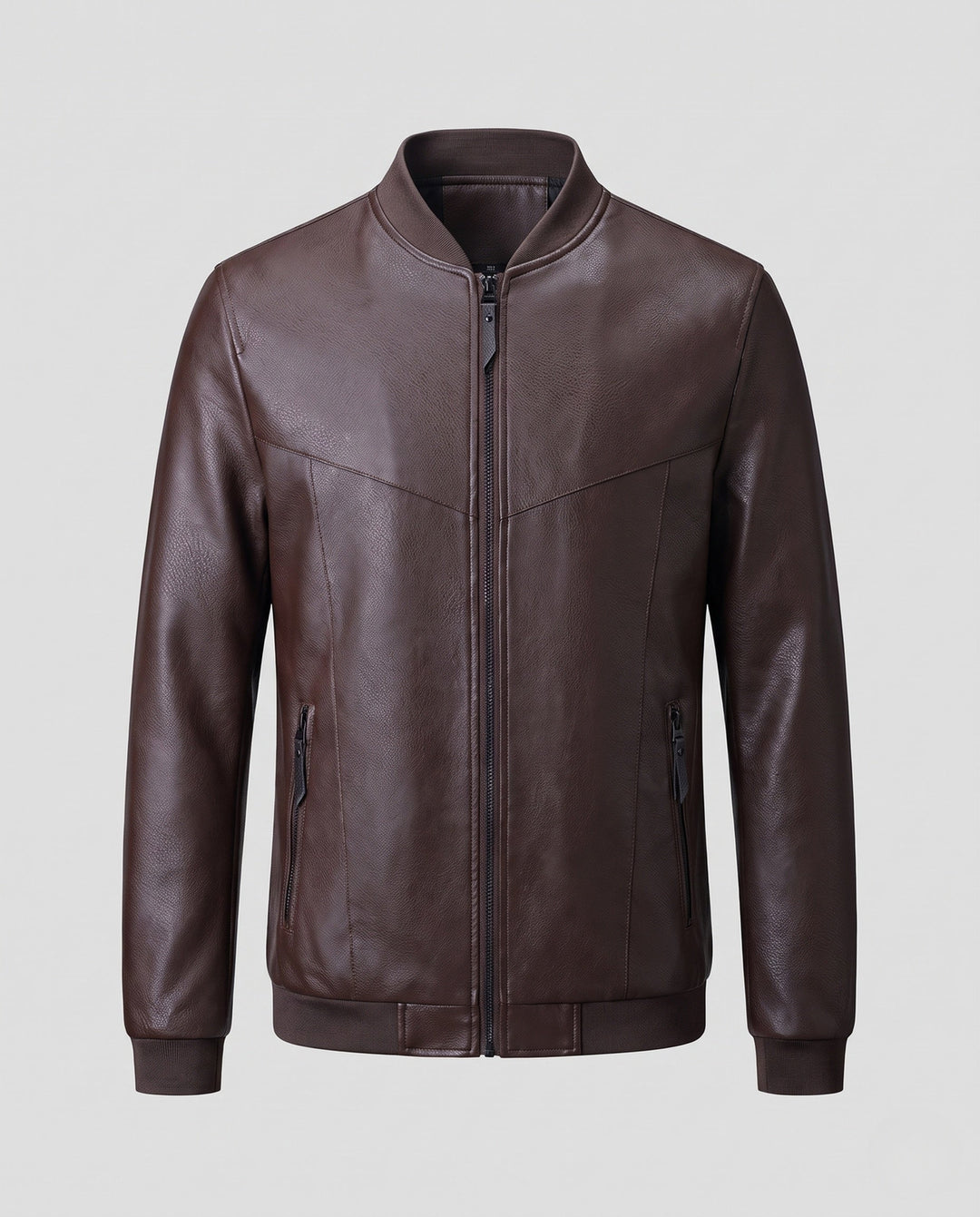 Herr Slät läderlook Dragkedja Blouson med Minimal ståkrage och Dold Söm Detaljer