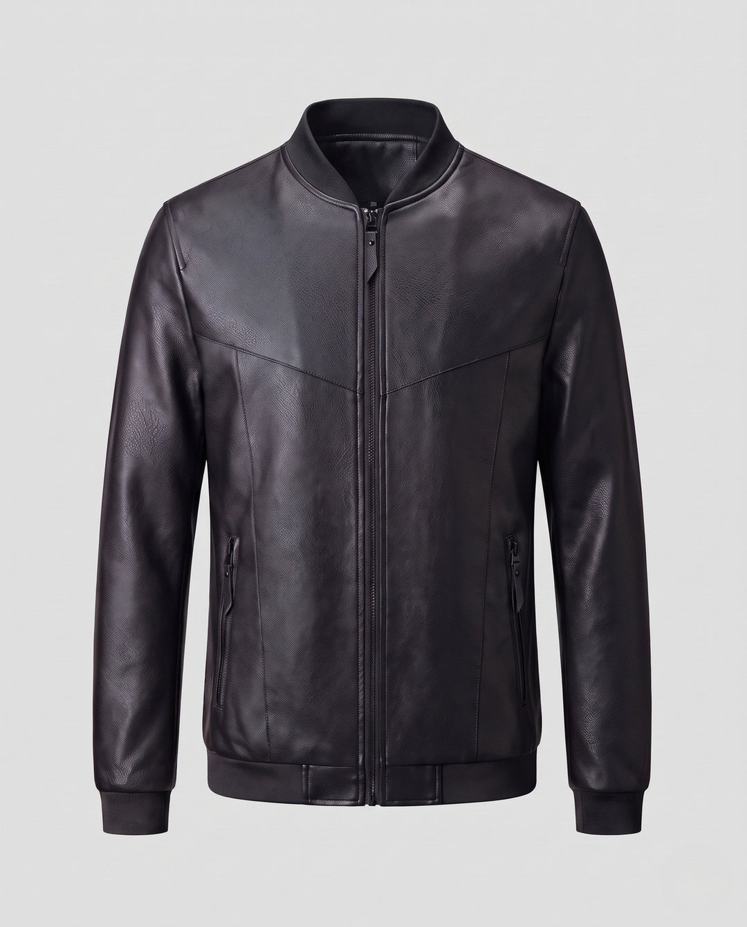 Herr Slät läderlook Dragkedja Blouson med Minimal ståkrage och Dold Söm Detaljer