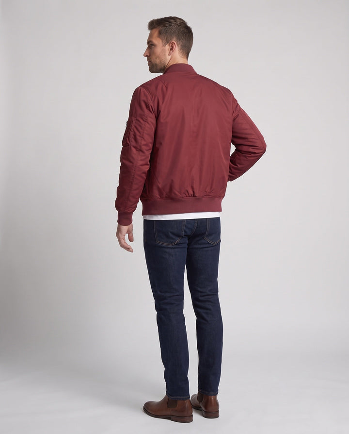 Herr short-cut nylon bomberjacka med funktion ärm ficka och ribbad fåll
