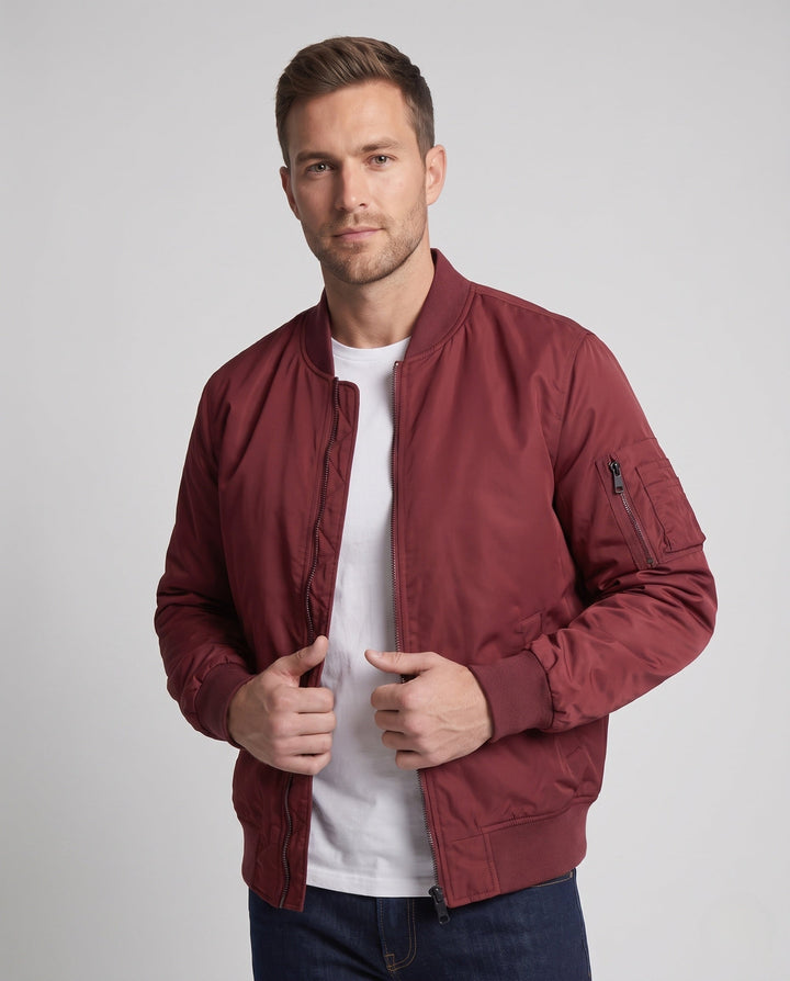 Herr short-cut nylon bomberjacka med funktion ärm ficka och ribbad fåll