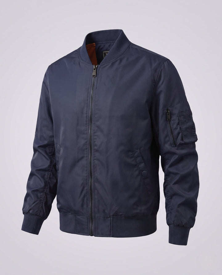Herr short-cut nylon bomberjacka med funktion ärm ficka och ribbad fåll