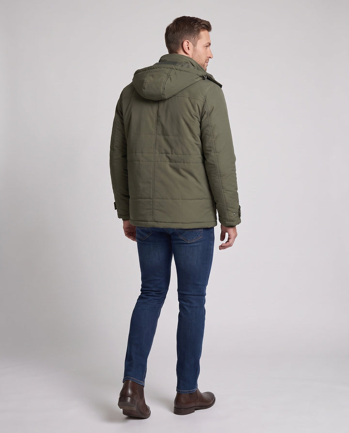 Herr short-cut field parka med quiltad värmande foder och teddy krage