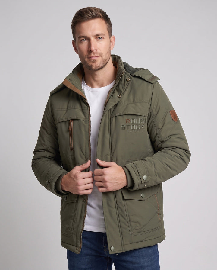 Herr short-cut field parka med quiltad värmande foder och teddy krage
