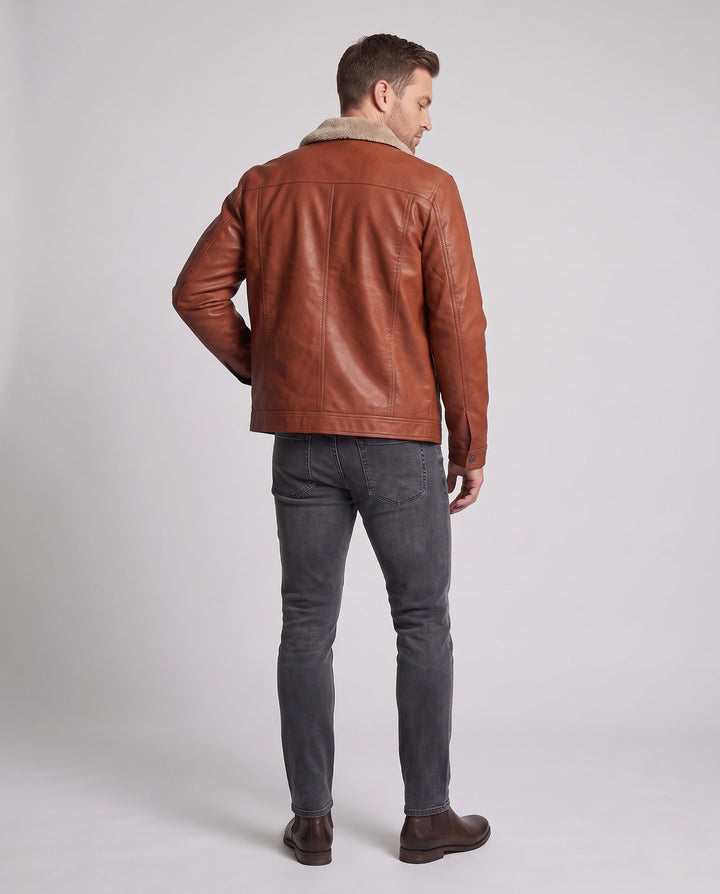 Herr pilot-style läder jacka med Sherpa krage