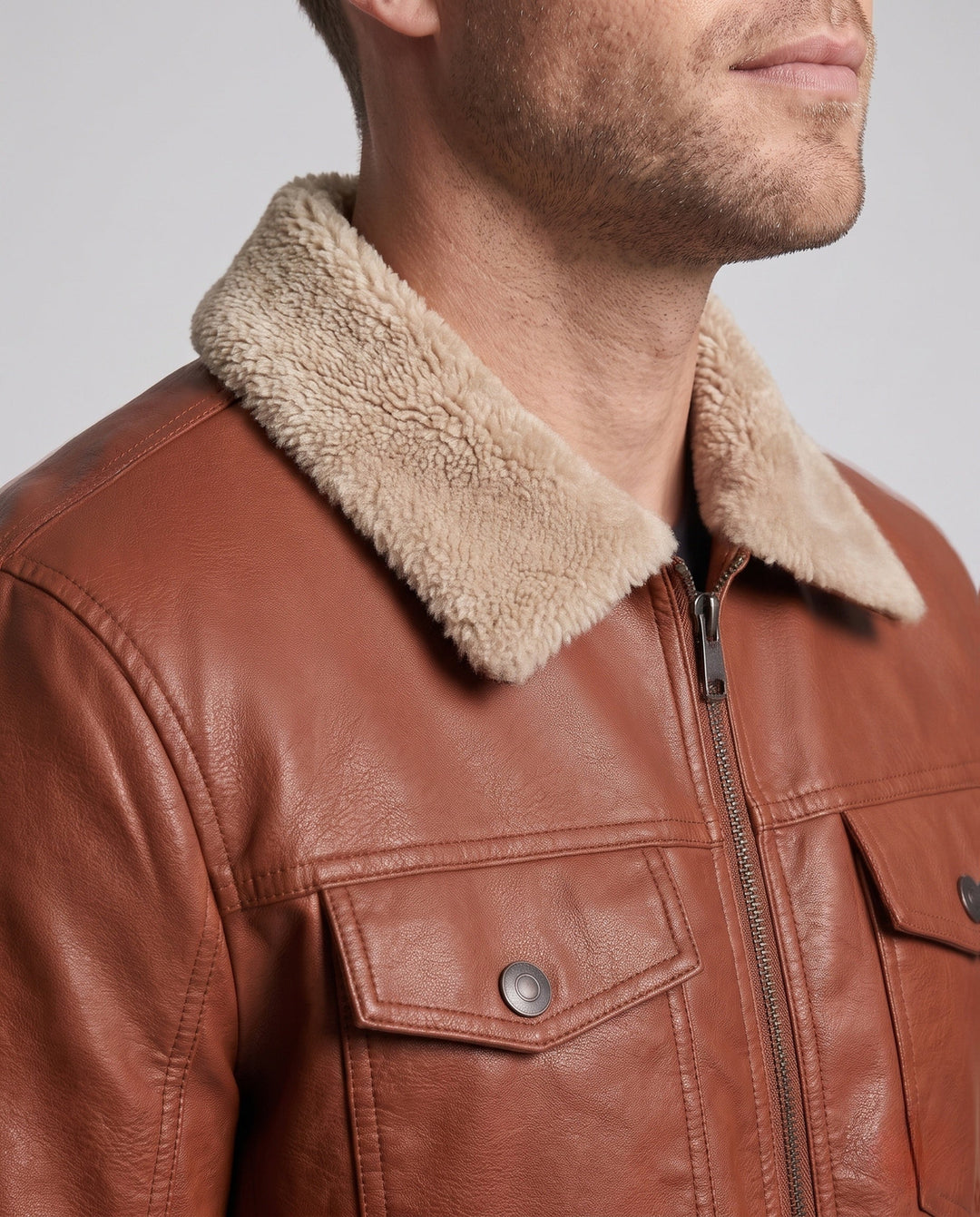Herr pilot-style läder jacka med Sherpa krage