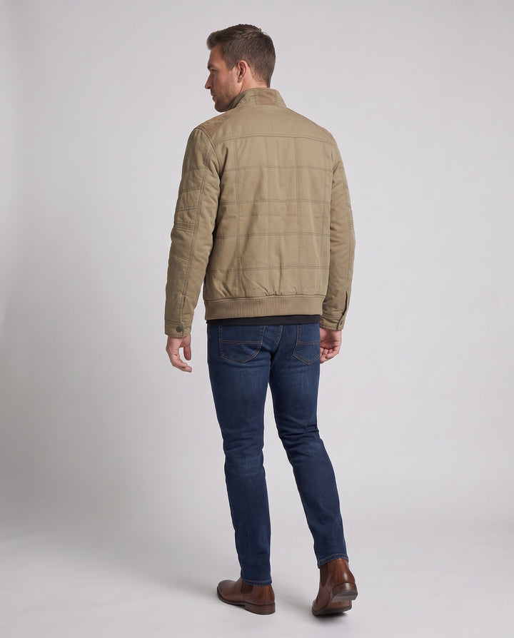 Herr lätt canvas fältjacka med quiltad sömmar och ståkrage