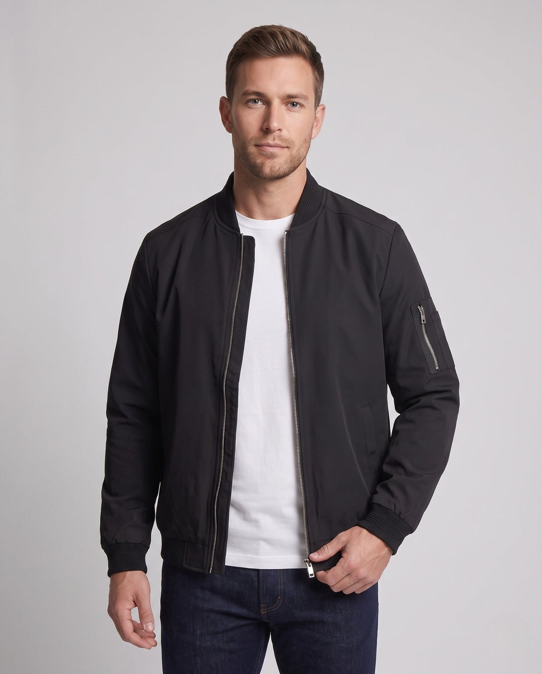 Herr lätt bomberjacka i aviator funktion stil med ärm ficka och ribbade muddar