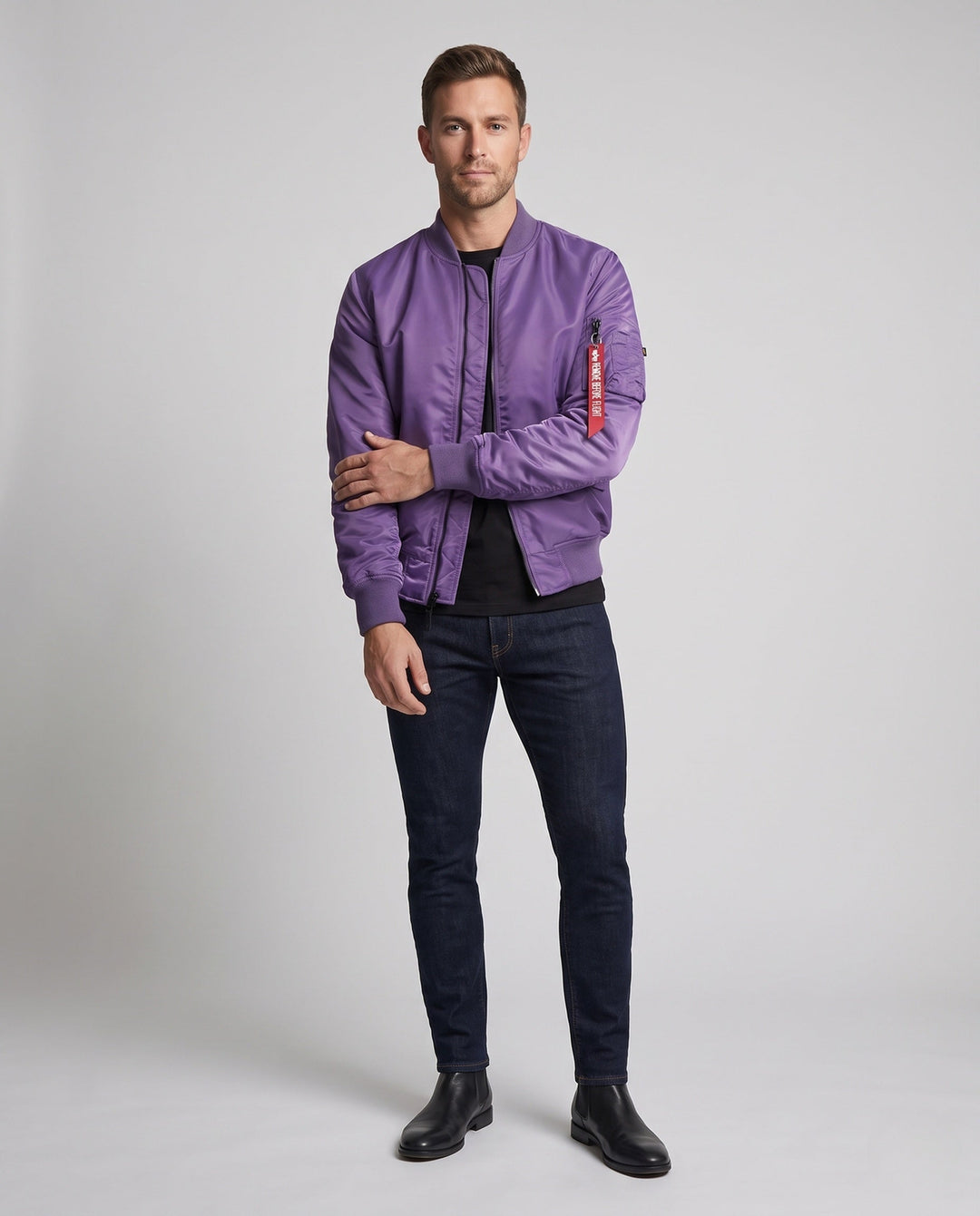Herr lätt nylon Bomber med Funktion ärm Ficka och Contrasting Invändig Foder