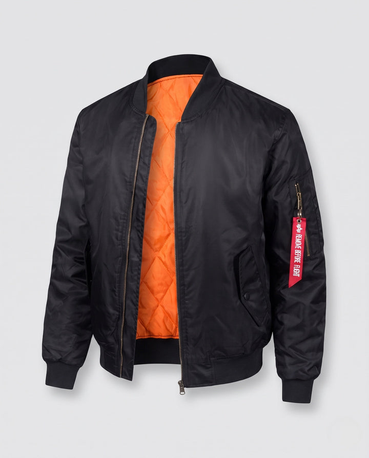 Herr lätt nylon bomberjacka med quiltad värmande foder och ärm ficka