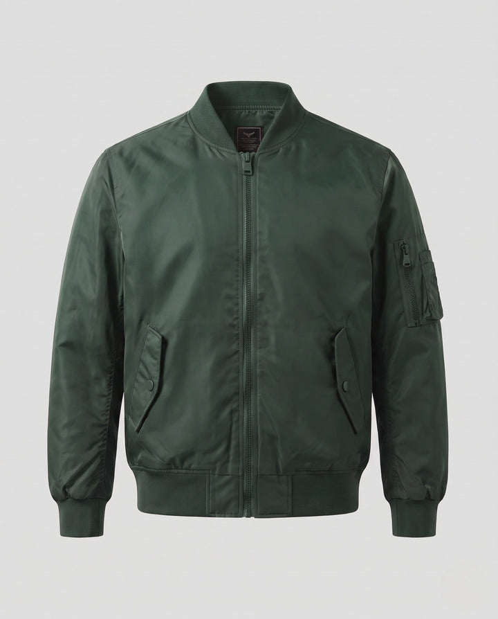 Herr lätt nylon flight bomber med ärm ficka, double dragkedja, och ribbade muddar