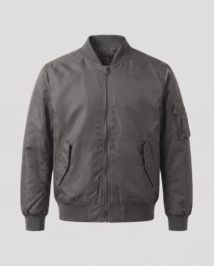 Herr lätt nylon flight bomber med ärm ficka, double dragkedja, och ribbade muddar
