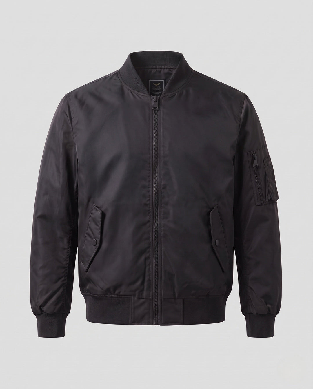 Herr lätt nylon flight bomber med ärm ficka, double dragkedja, och ribbade muddar