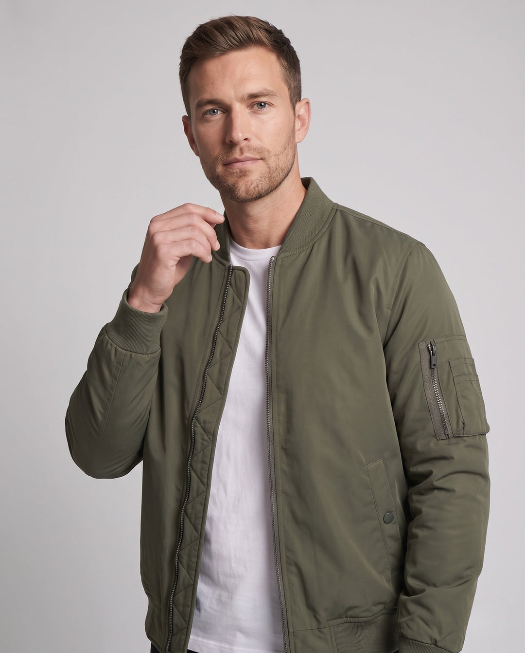 Herr lätt nylon flight bomber med tvåvägs dragkedja och ärm ficka