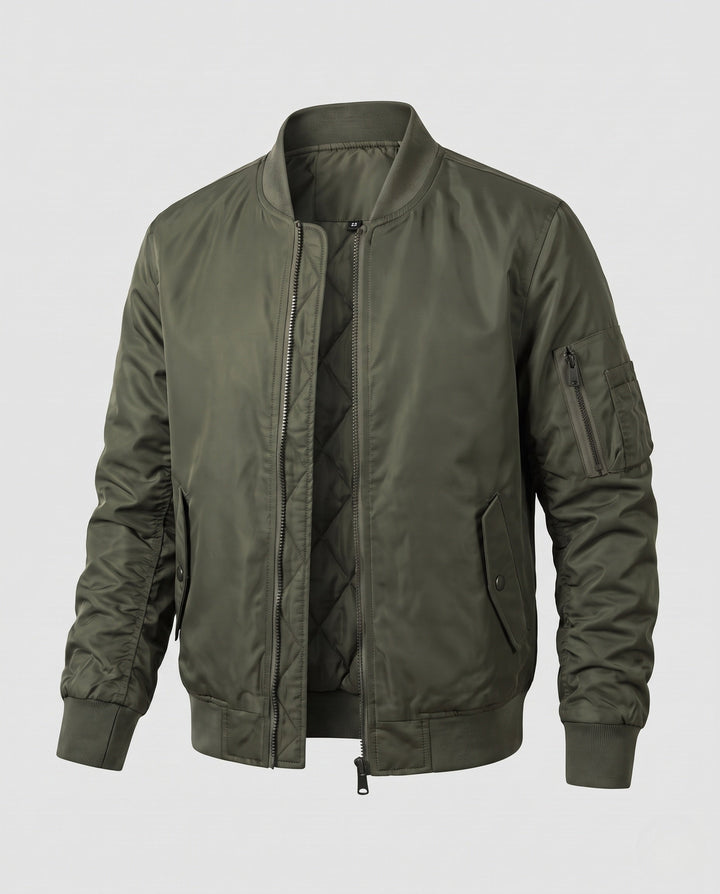 Herr lätt nylon flight bomber med tvåvägs dragkedja och ärm ficka