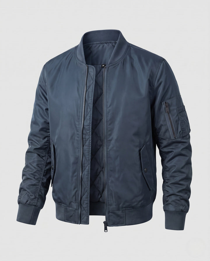 Herr lätt nylon flight bomber med tvåvägs dragkedja och ärm ficka