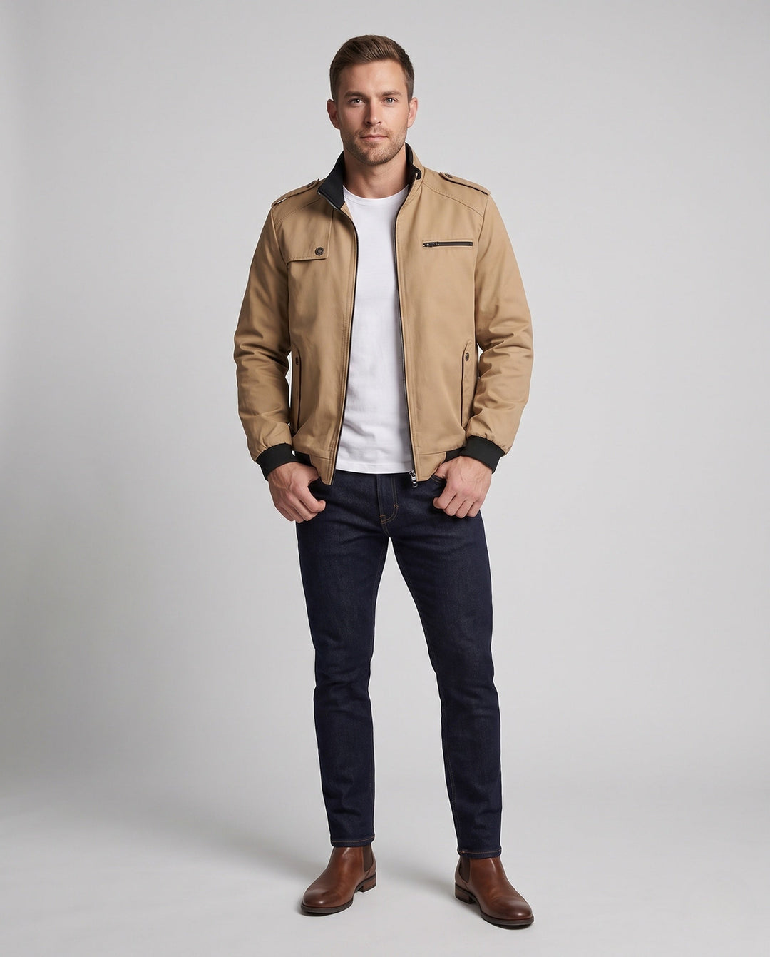 Herr lätt Funktion Pilot Stil Field Blouson med Ribbad Mudd och Axel Patchar