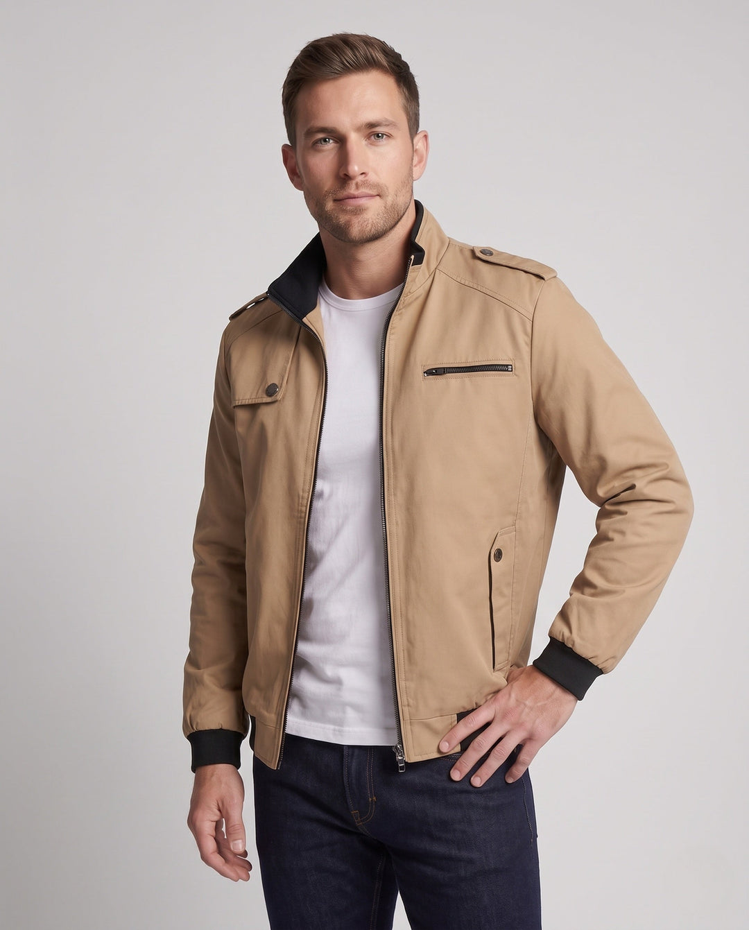 Herr lätt Funktion Pilot Stil Field Blouson med Ribbad Mudd och Axel Patchar