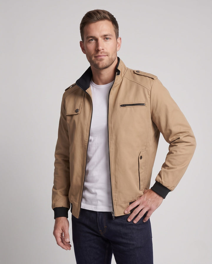 Herr lätt Funktion Pilot Stil Field Blouson med Ribbad Mudd och Axel Patchar