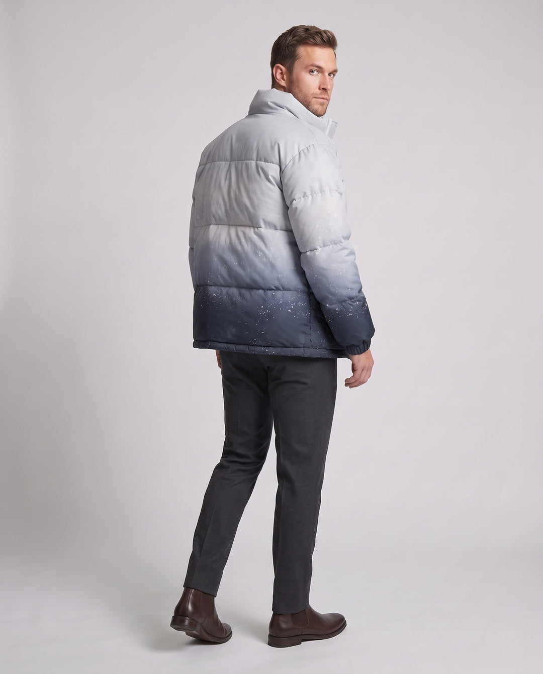 Herr Oversize vadderad Jacka med Abstract Mountain och Wave Tryck