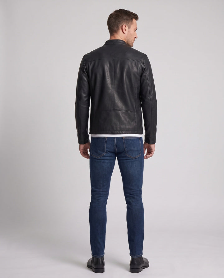 Herr Slim fuskläder Moto Blouson med ståkrage, Dragkedja Ärmar och Dold Fickor