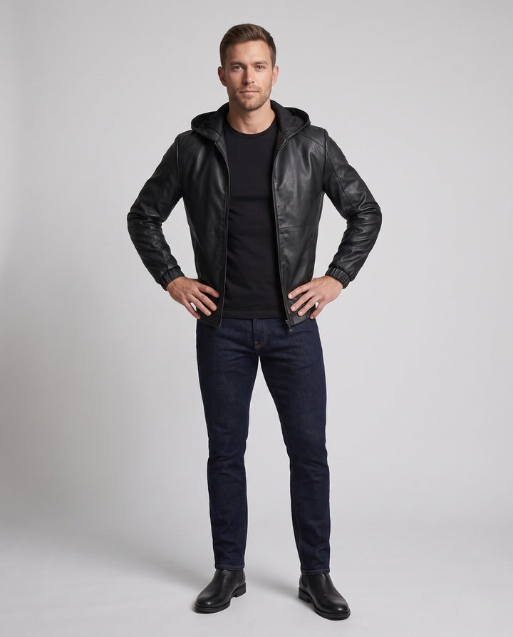 Herr Slim-Fit fuskläder med huva Jacka med Hel Dragkedja och Minimalistisk Design
