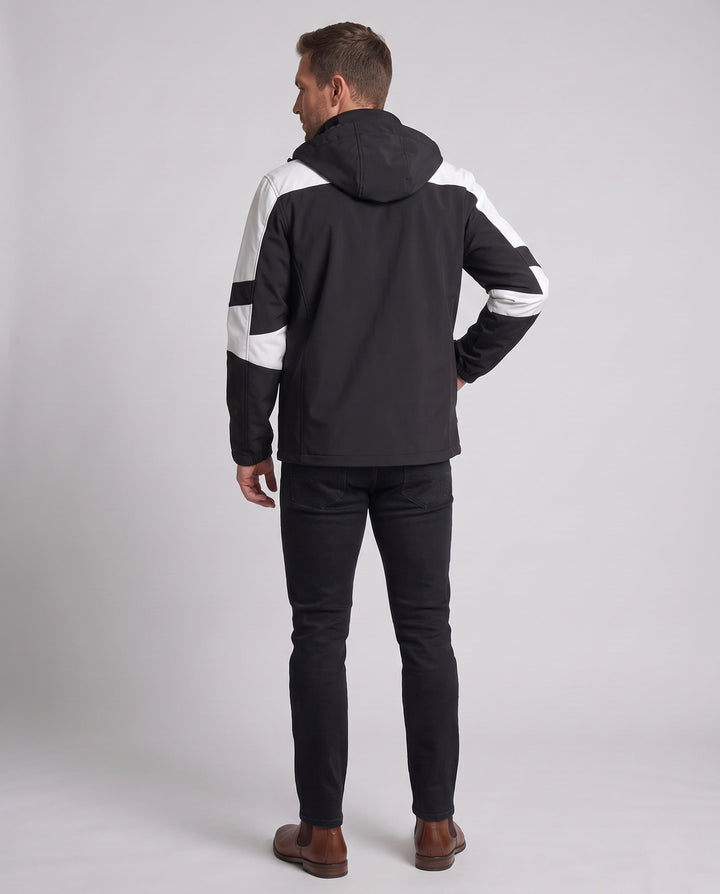 Herr teknisk softshell utomhusjacka med huva, vind- och vattenavvisande membran