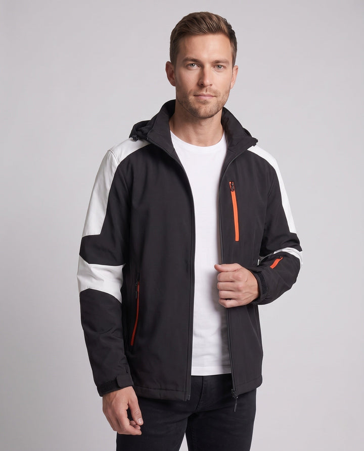 Herr teknisk softshell utomhusjacka med huva, vind- och vattenavvisande membran
