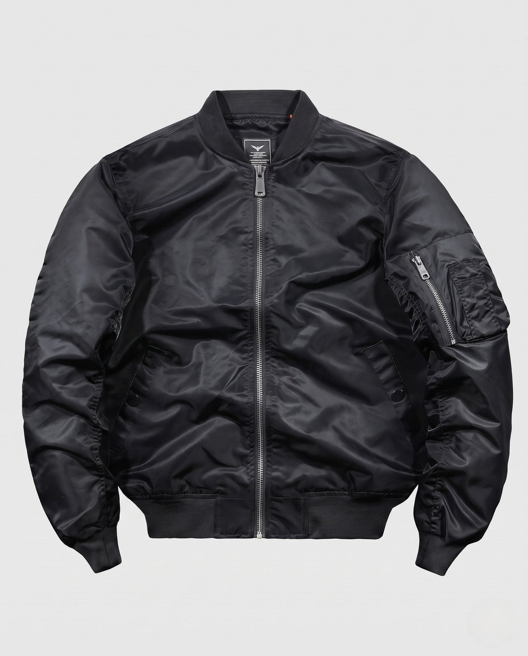Herr teknisk nylon flight bomber med vadderad invändig, ärm ficka och elastisk ribbade muddar