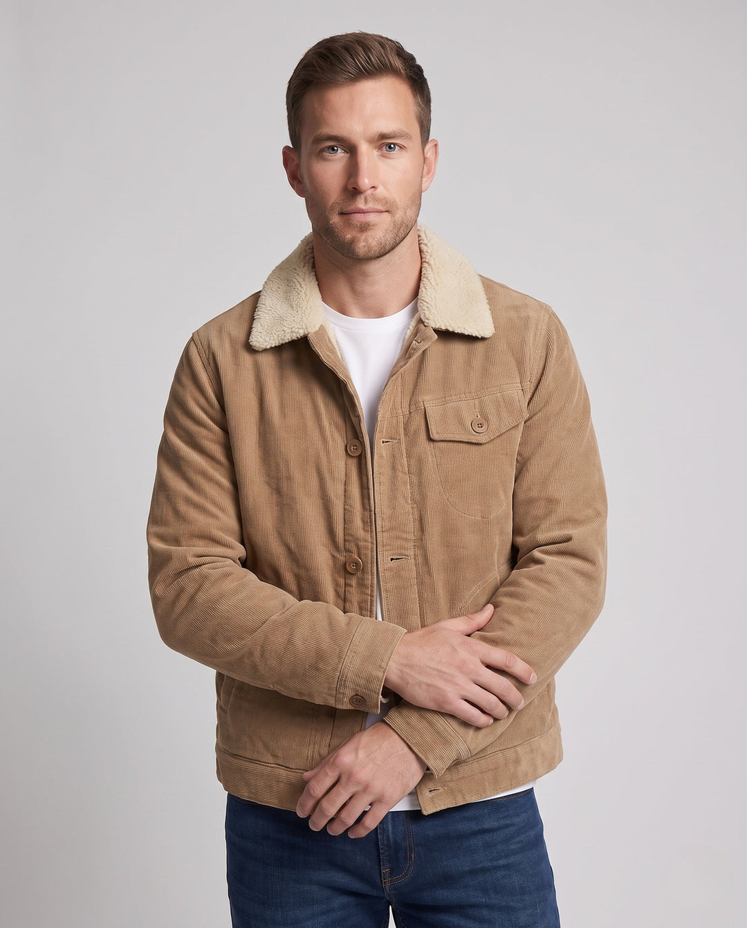 Herr vintage-inspired manchester blouson jacka med Sherpa foder och patch bröst lock