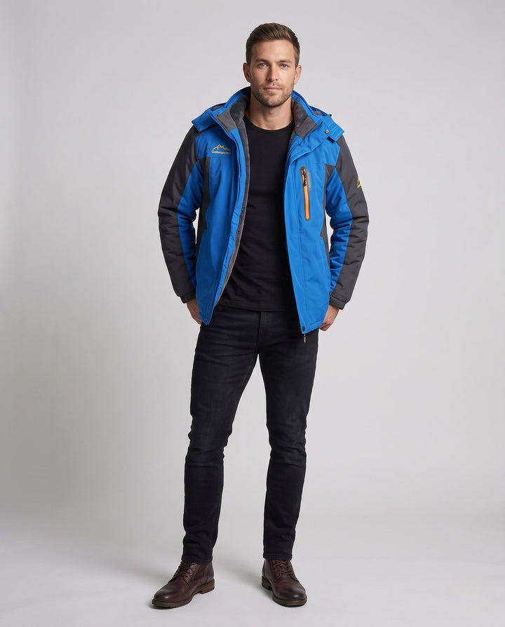 Herr vattenavvisande softshell parka med teddy fleecefoder och avtagbar huva
