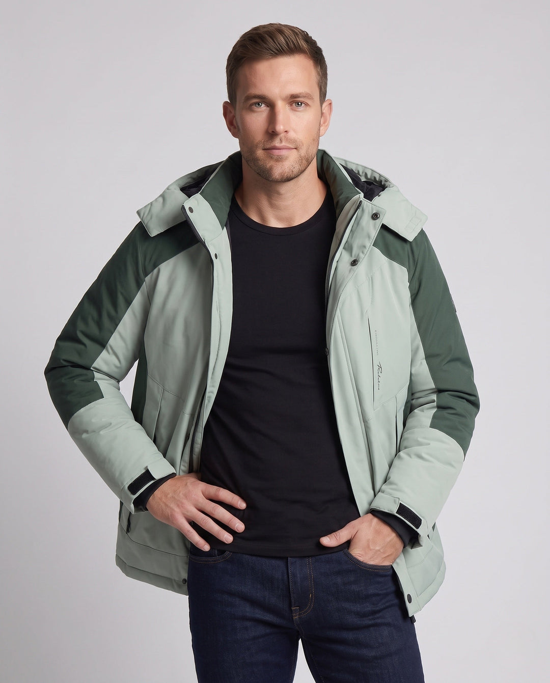Herr vattenavvisande Värmande parka med Hög Krage, avtagbar huva, och softshell insatss
