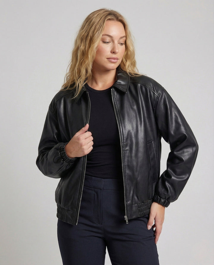 Dam oversize Utility jacka konstläder