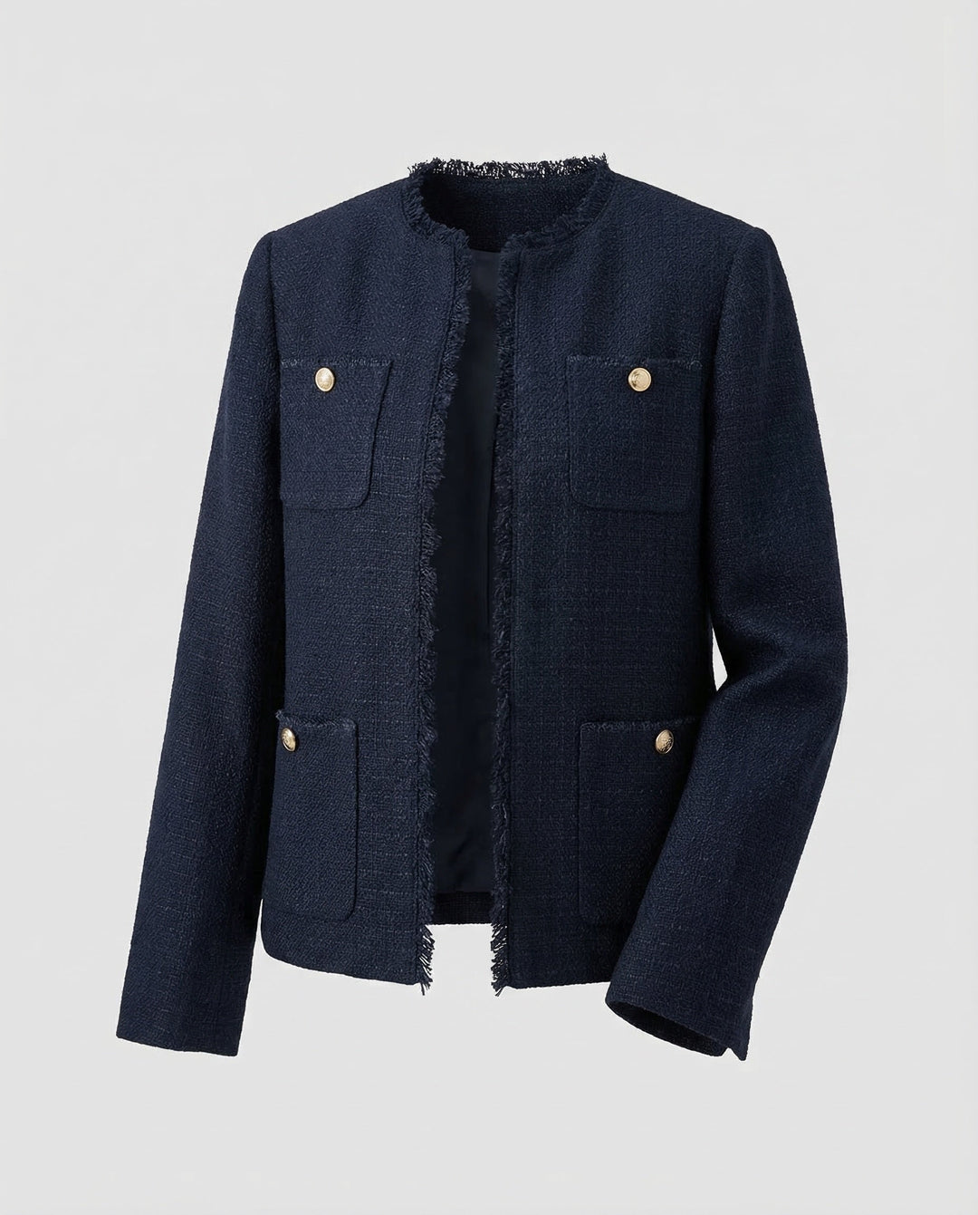 Dam Collarless Boucle jacka Fringe Trim