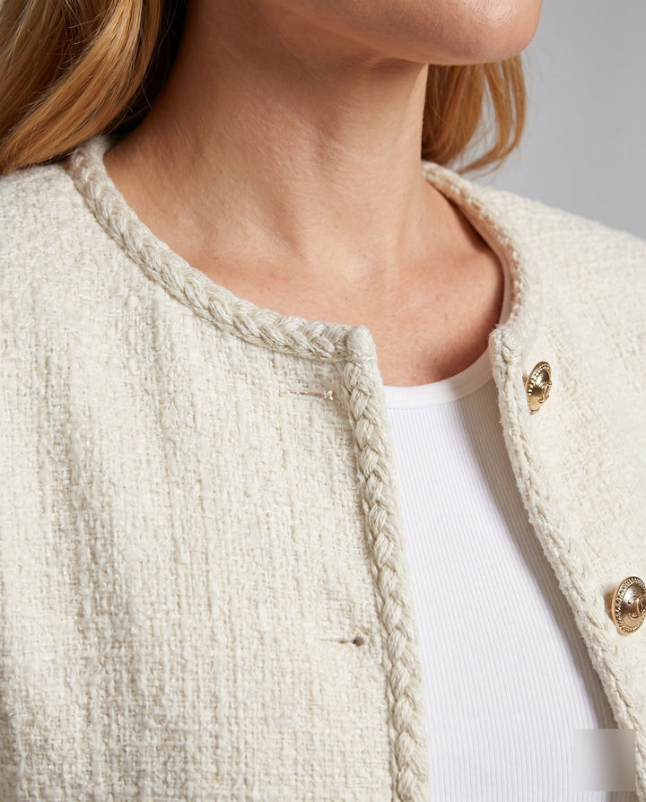 Dam elegant Boucle jacka med Golden knappar och dekorativ fickor