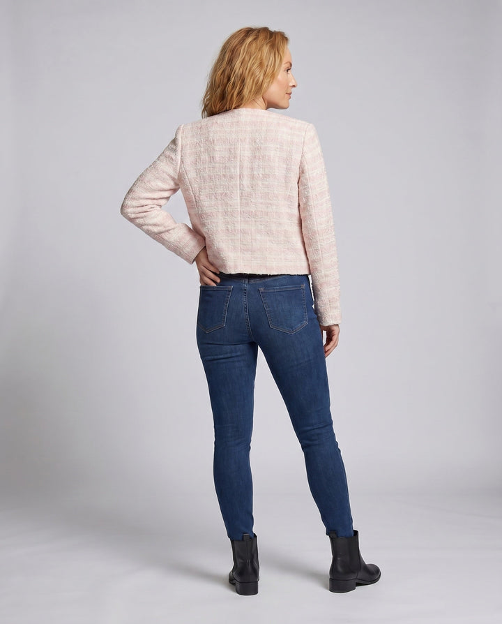 Dam Elegant Tweedjacka med Pearl Knappar och Modern Design