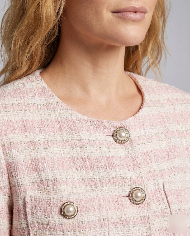 Dam Elegant Tweedjacka med Pearl Knappar och Modern Design