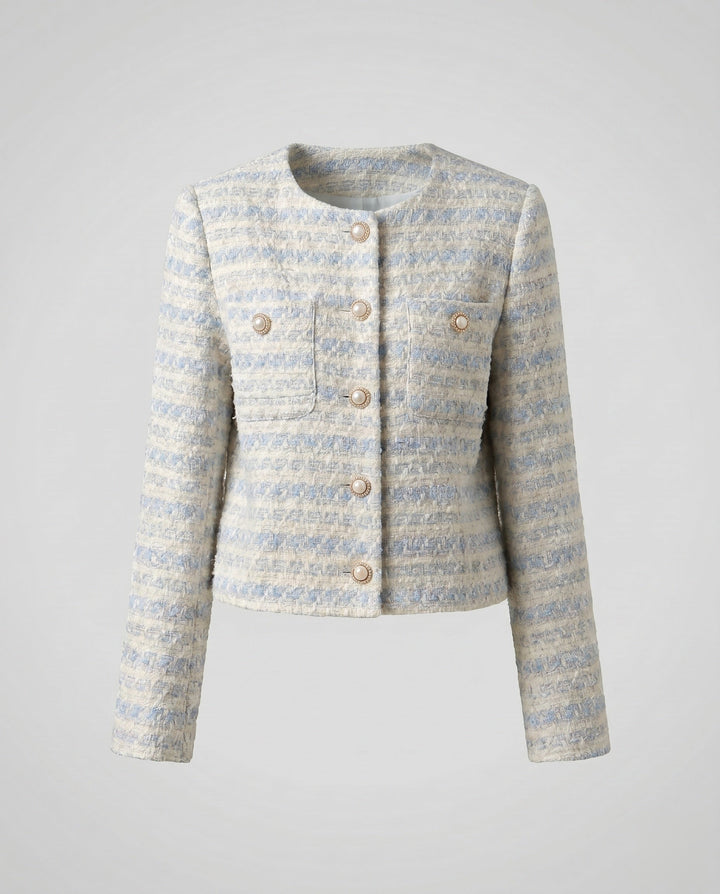 Dam Elegant Tweedjacka med Pearl Knappar och Modern Design