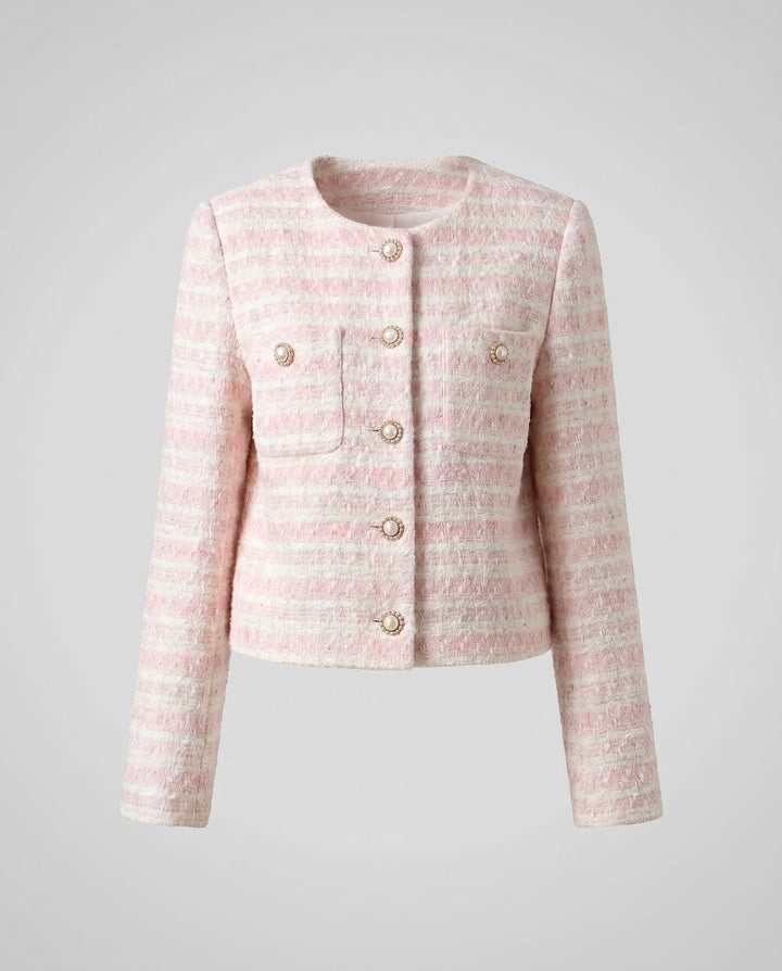 Dam Elegant Tweedjacka med Pearl Knappar och Modern Design