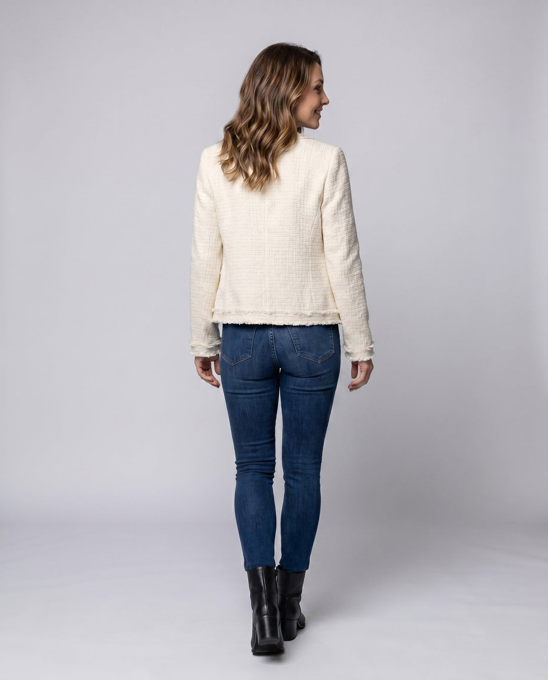 Dam festive tweed jacka med fickor och guldknappar