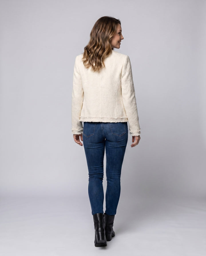 Dam festive tweed jacka med fickor och guldknappar
