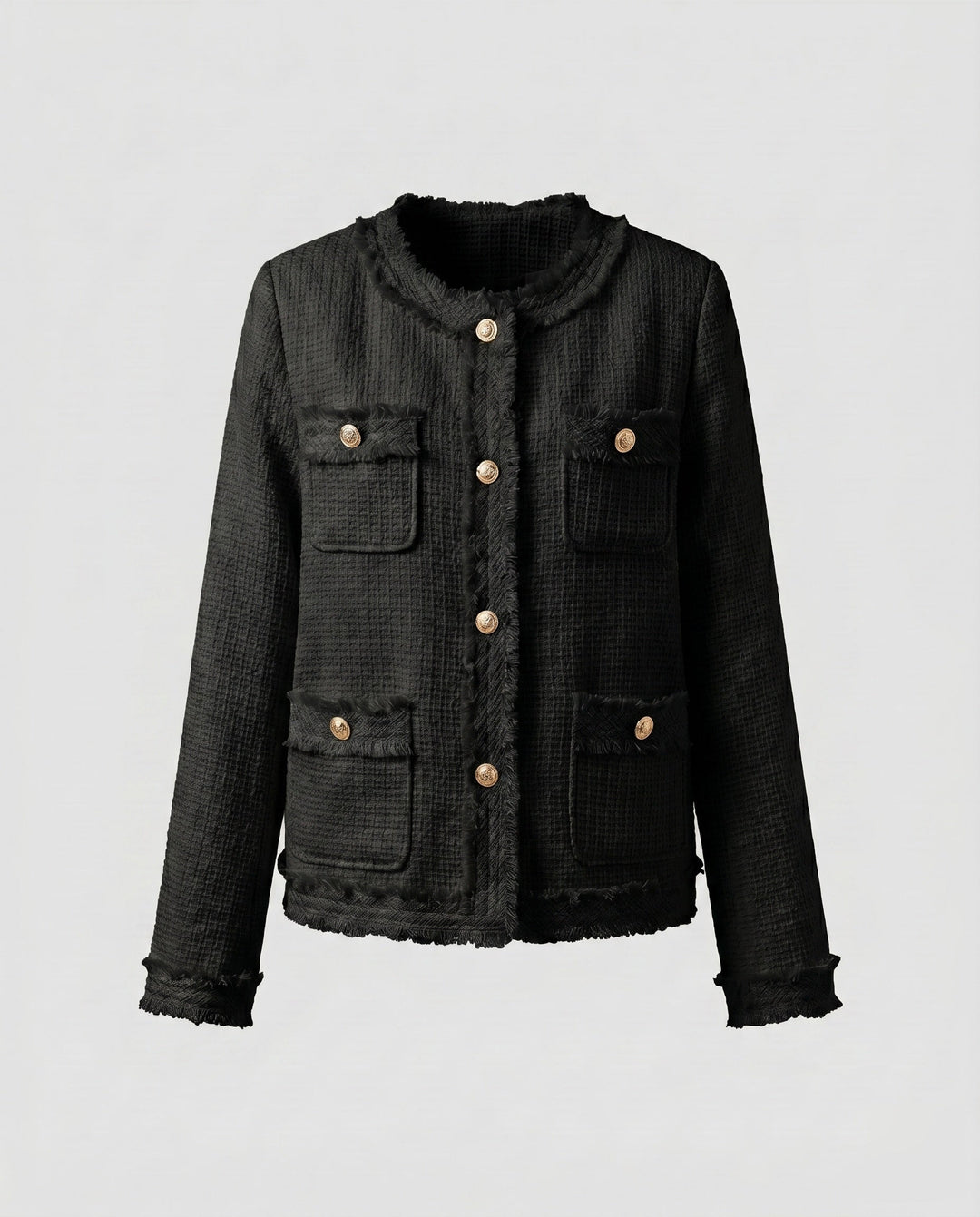 Dam festive tweed jacka med fickor och guldknappar